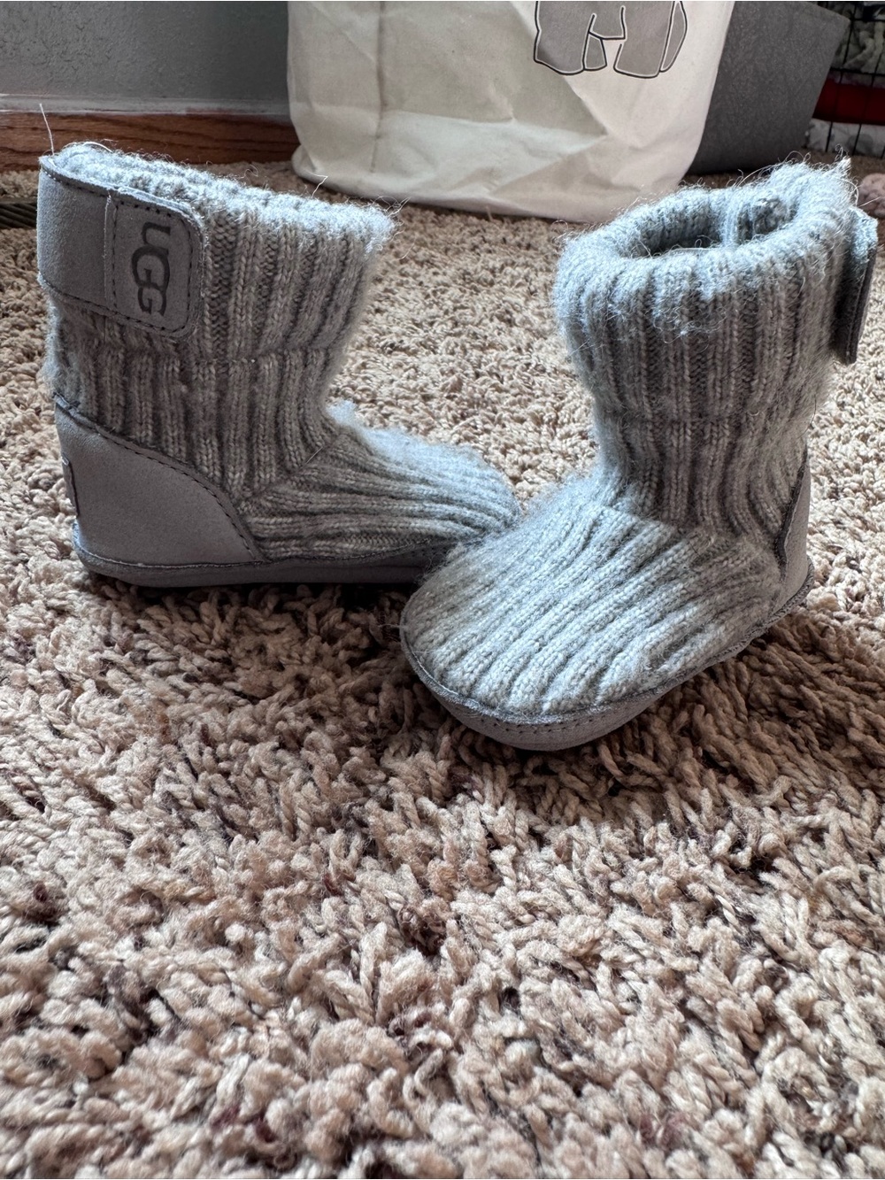UGG Kids Gray Ribbed Knit Booties
